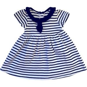 Jojo Maman Bebe Baby Girl's Short Sleeve Sailor Dress In Nautical Stripes 3-6 M